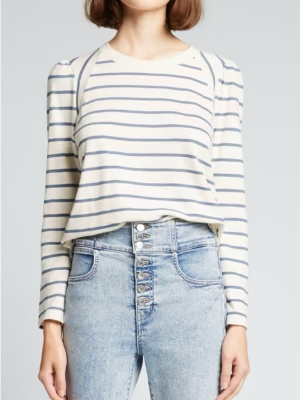 💙 Veronica Beard Cream and Navy Striped Long-Sleeve Mason Crewneck 100% Cotton